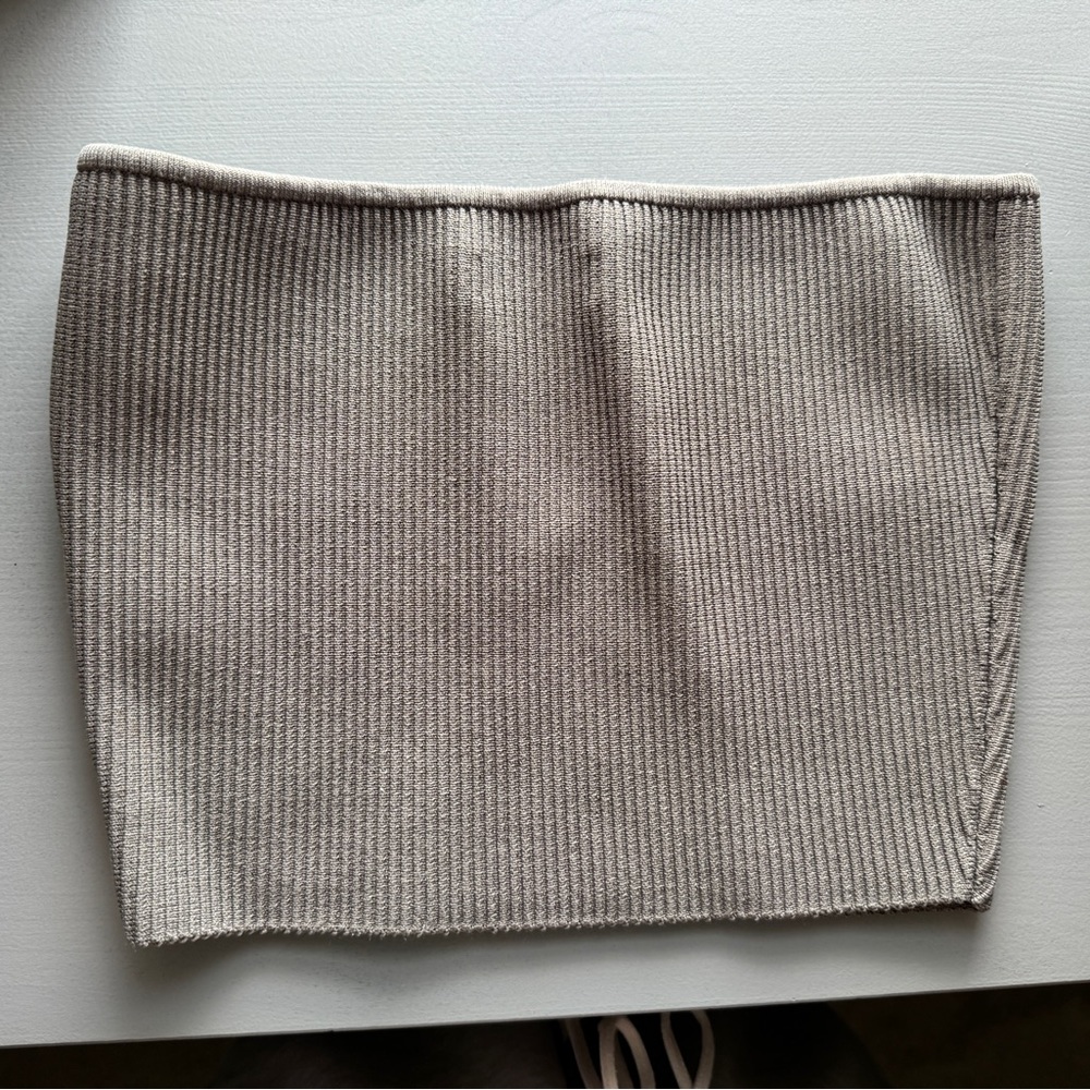Babaton Taupe Ribbed Knit strapless top